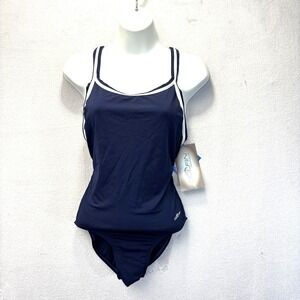 NWT Dolfin One Piece Swimsuit Womens 38 Navy Blue Reliance Training Swim Team